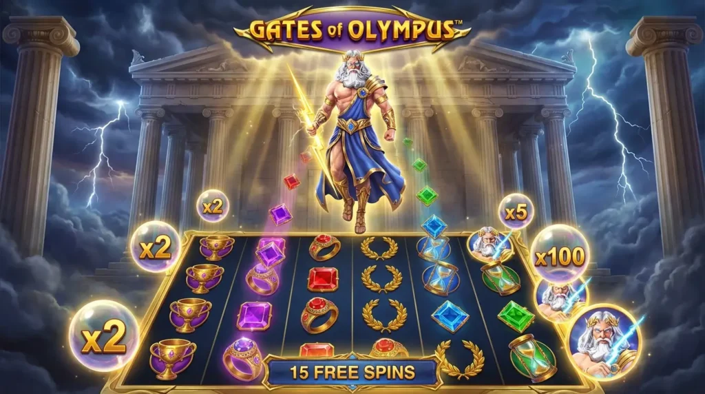 Mashhur Slotlar Gates of Olympus slot o'yini - Zeus va yunoncha afsonalar mavzusi
