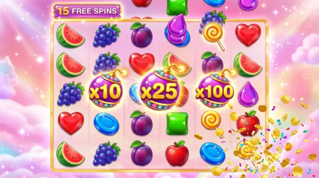 Mashhur Slotlar Sweet Bonanza slot o'yini - mevalar, multiplikatorlar va bepul aylanishlar